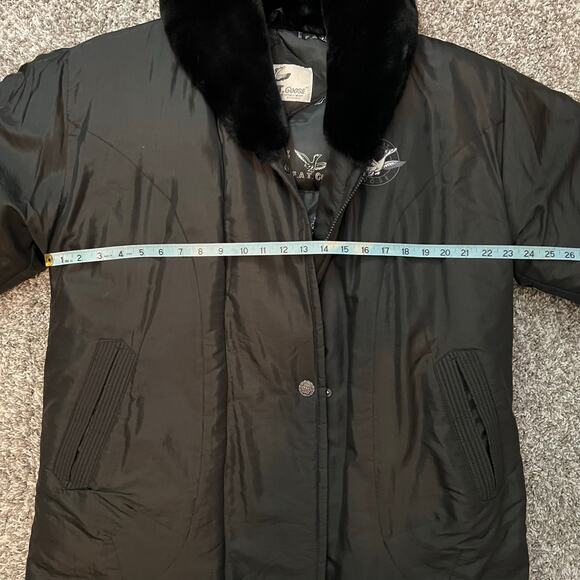 Triple Fat Goose Duck Black Down Puffer Stadium Coat Faux Fur Collar Size Small - Picture 12 of 13